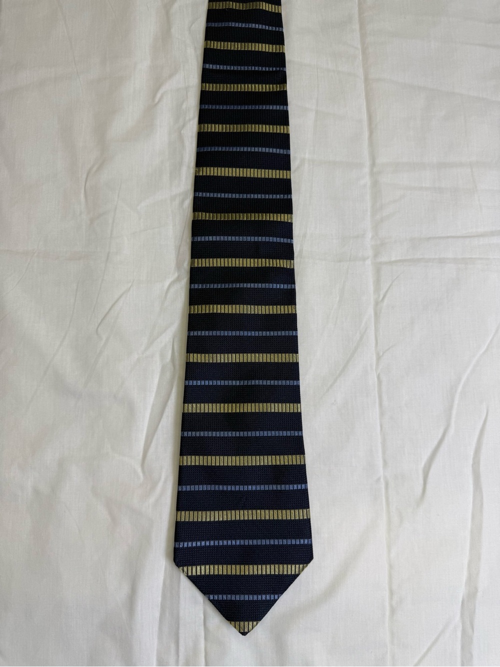 Tommy Hilfiger Men's Tie Blue/Gold Striped Woven Silk Logo Designer